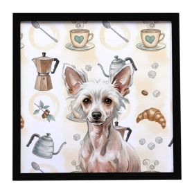 Hairless Chinese Crested Coffee Bar Framed Metal Print Bathroom, Kitchen, Office, Home Decor Wall Art Ready to Hang, Square, 8X8