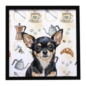 Black and Tan Chihuahua Coffee Bar Framed Metal Print Bathroom, Kitchen, Office, Home Decor Wall Art Ready to Hang, Square, 8X8