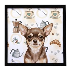 Chocolate Chihuahua Coffee Bar Framed Metal Print Bathroom, Kitchen, Office, Home Decor Wall Art Ready to Hang, Square, 8X8