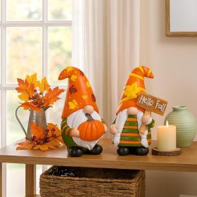 2 Pcs Fall Gnome Decoration Mini Autumn Gnomes Stripes Resin Fall Decorations for Harvest Thanksgiving Day Home Office Tiered Tray Table Decor
