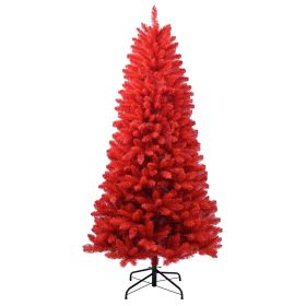 7ft Artificial Red Christmas Tree Full Real Halloween Xmas Tree with 1066 Branch Tips Easy to Assemble, Decoration for Indoor and Outdoor