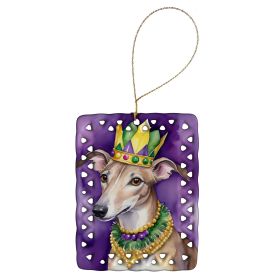 Greyhound King of Mardi Gras Porcelain Ornament Christmas Tree Hanging Decorations for Home Christmas Holiday, Rectangle, Gift, Multicolor