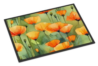 NEW California California Poppies in Watercolor Doormat Front Door Mat Indoor Outdoor Rugs for Entryway, Non Slip Washable Low Pile, 18H X 27W