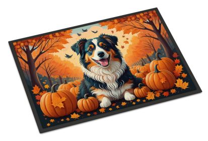 NEW Australian Shepherd Terrier Fall Doormat Front Door Mat Indoor Outdoor Rugs for Entryway, Non Slip Washable Low Pile, 18H X 27W