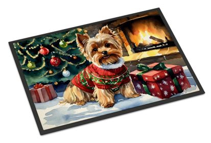 NEW Yorkshire Terrier Cozy Christmas Doormat Front Door Mat Indoor Outdoor Rugs for Entryway, Non Slip Washable Low Pile, 18H X 27W