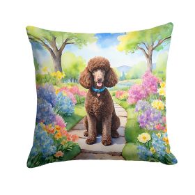 Chocolate Poodle Spring Path Throw Pillow Machine Washable, Indoor Outdoor Decorative Pillow for Couch, Bed or Patio, 14Hx14W