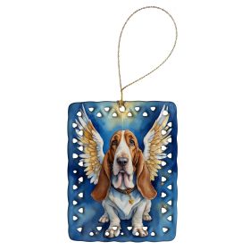 Basset Hound My Angel Porcelain Ornament Christmas Tree Hanging Decorations for Home Christmas Holiday, Rectangle, Gift, Multicolor