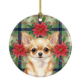 Fawn Chihuahua Christmas PoinsettIas Ceramic Ornament Christmas Tree Hanging Decorations for Home Christmas Holiday, Party, Gift, 3 in, Multicolo