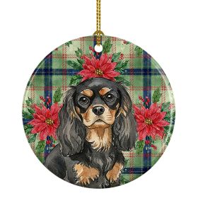 Black and Tan Cavalier Spaniel Christmas PoinsettIas Ceramic Ornament Christmas Tree Hanging Decorations for Home Christmas Holiday, Party, Gift,