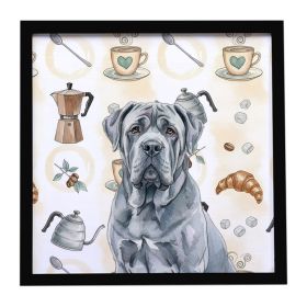 Blue Neapolitan Mastiff Coffee Bar Framed Metal Print Bathroom, Kitchen, Office, Home Decor Wall Art Ready to Hang, Square, 8X8