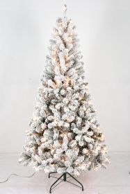 6FT Pre-Lit Flocked Christmas Tree with 250 Warm White Lights, Full White Christmas Tree with Premium PVC Branches,Realistic Snowy Look
