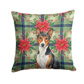 Tricolor and White Basenji Christmas PoinsettIas Throw Pillow Decorative Indoor Outdoor Accent Cushion for Couch, Bed or Patio, 14Hx14W
