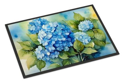 Hydrangeas in Watercolor Doormat Front Door Mat Indoor Outdoor Rugs for Entryway, Non Slip Washable Low Pile, 24H X 36W (Default: Default)